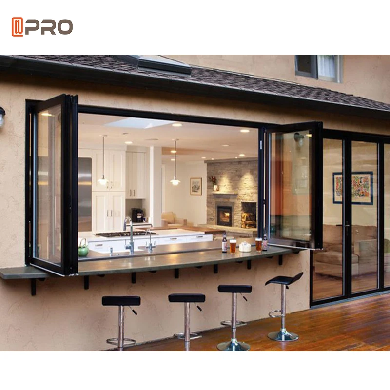 APRO aluminum alloy custom kitchen bi-fold window vertical top folding glass push-up folding window