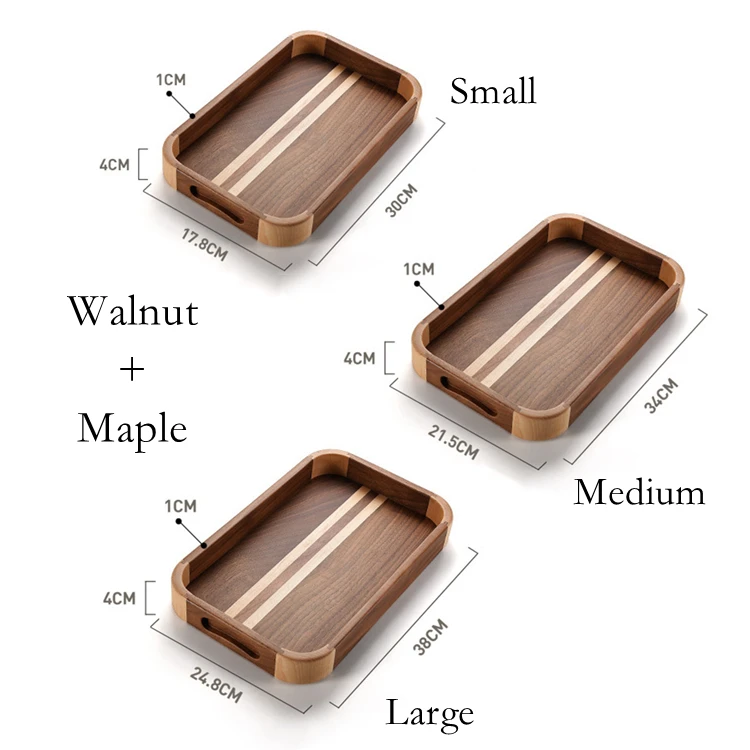 Wholesale Custom Kitchen Home Decorative Rustic Wooden Coffee Food Serving Walnut Tray
