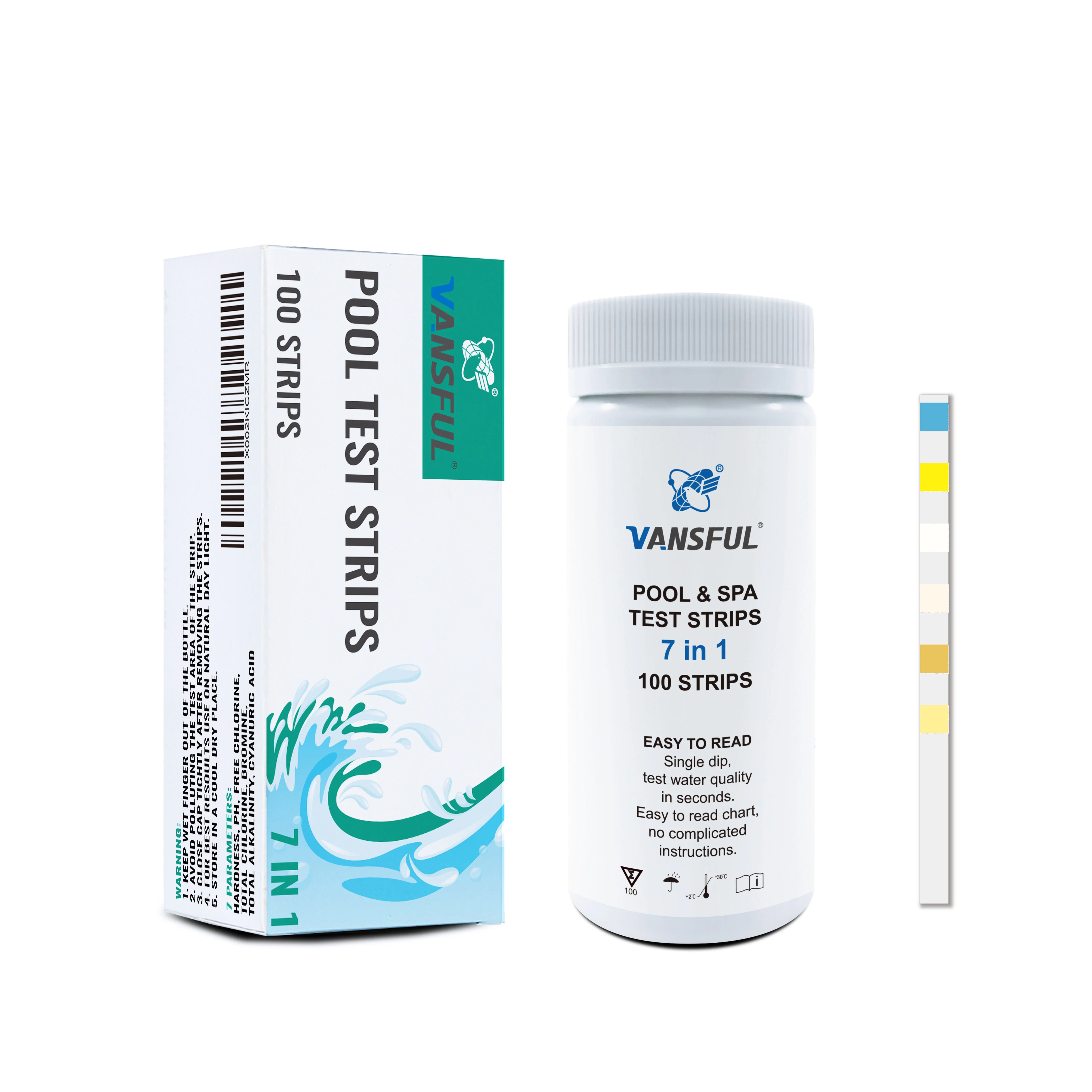 Hot Selling 7 in 1 Pool and Spa Test Strips Swimming Pool Chlorine Test Strip for Hot Tubs 100 Count