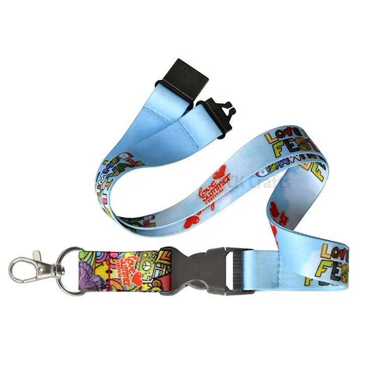Customized Color Print Detachable Lanyard Heat Transfer Lanyards with Keychain Hook