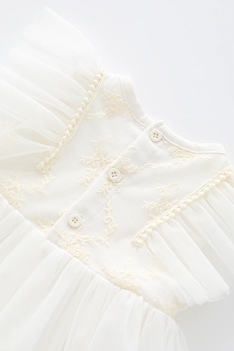 Chinese Factory Sell Ruffle Shoulder Baby Clothing 0-1Year Old Lace Skirt Toddler Wedding/Birthday Party Gown girls cotton dress