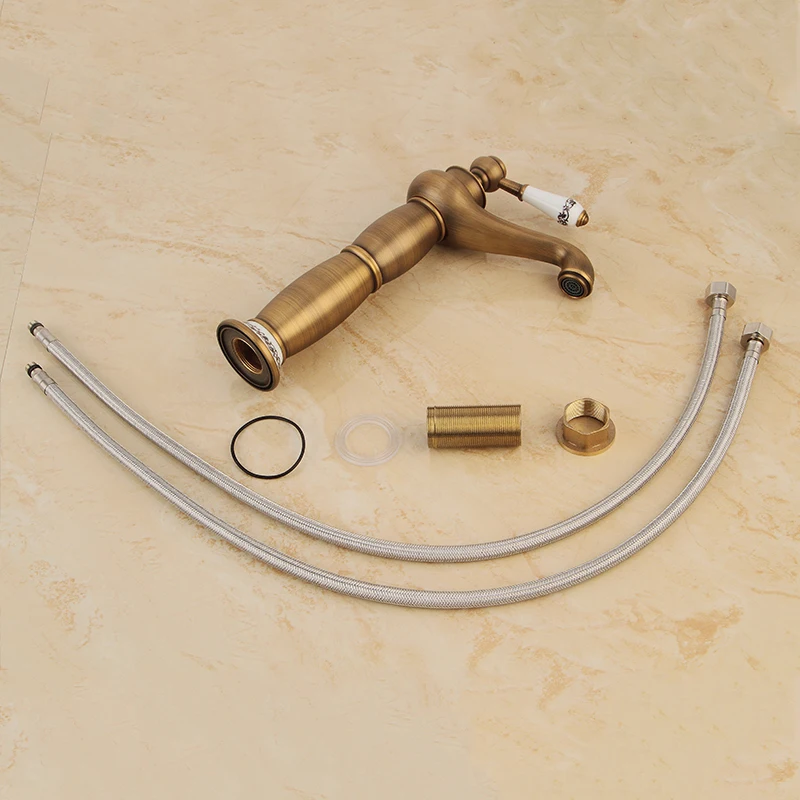 Samiyah Copper Antique European Faucet Art Basin Table Brass Faucet Bathroom Heightened Single Hole Hot And Cold Drawing Faucet