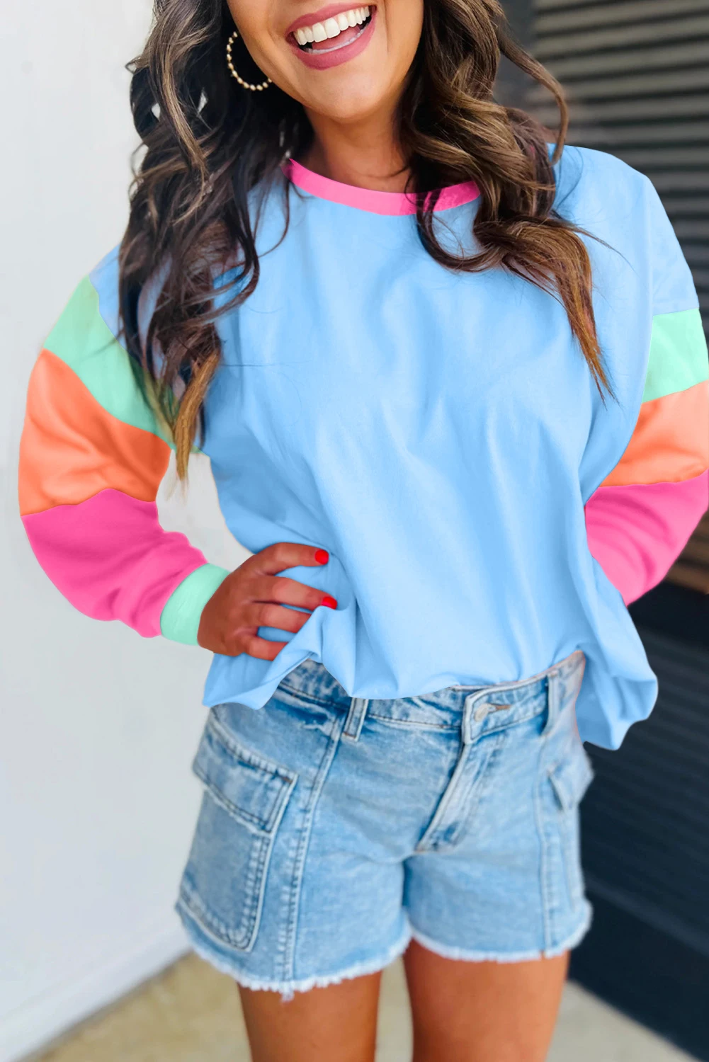 Dear-Lover Women Colorblock Patchwork Oversized Long Sleeve Top