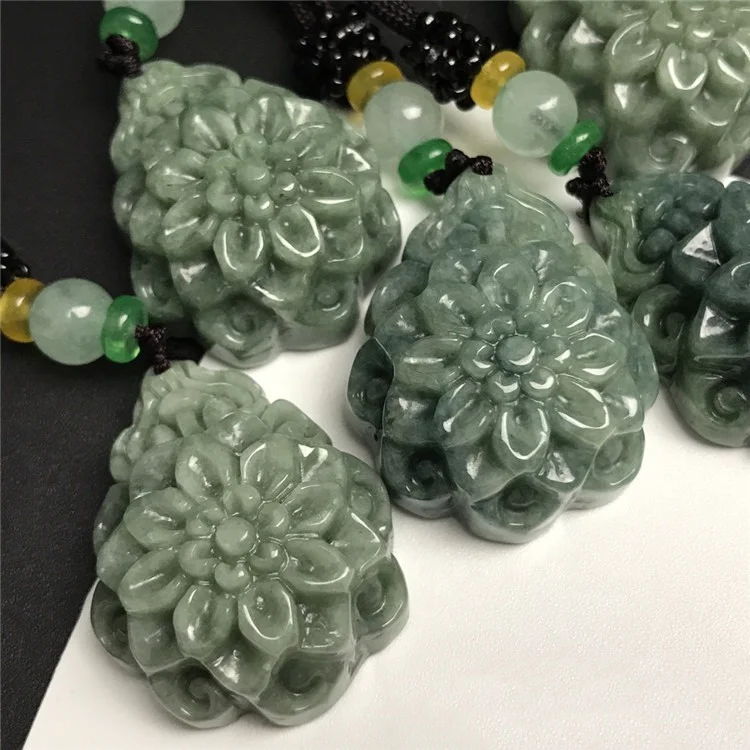 Natural Myanmar Jade Flower Pendant Necklace, Type A Jade, Gift for Women, Mother and Daughters Gift