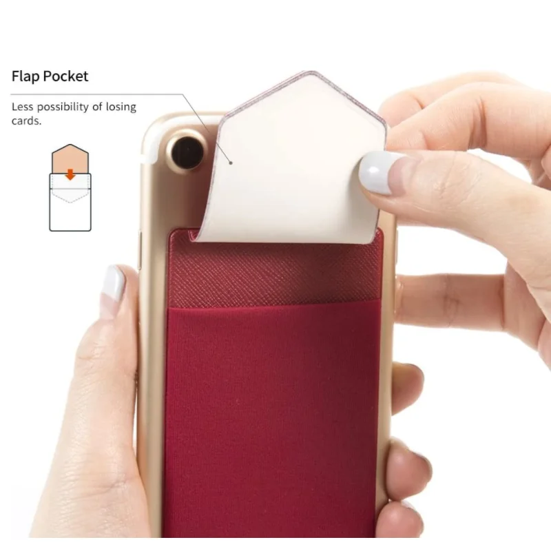 Ready Stock Adhesive Stretchy Fabric Cell Phone Wallet With Flap Stick On Credit Card Case for iPhone & Android