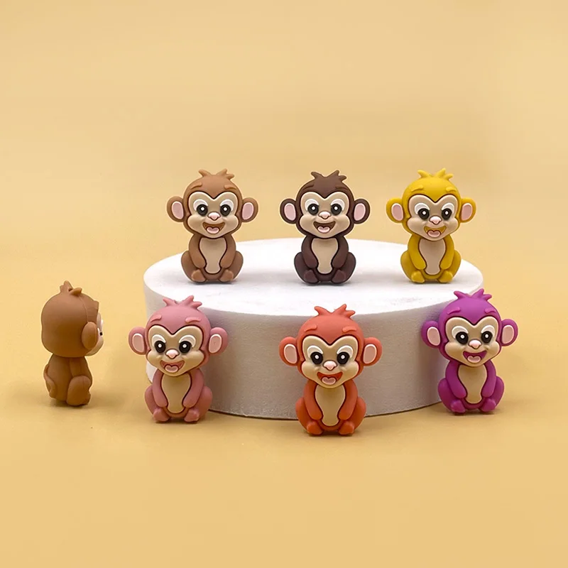 3D Animal Silicone Beads Wholesale For Pen Making Diy Silicone Focal Beads Make Keychain Lanyard Custom Monkey Bead