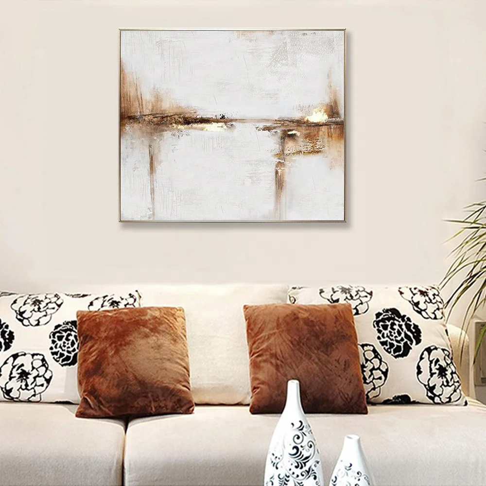 Custom Stretched Large Canvas Hand Printed Decor Gold Powder Big Wall Abstract Art For Living Room Hotel