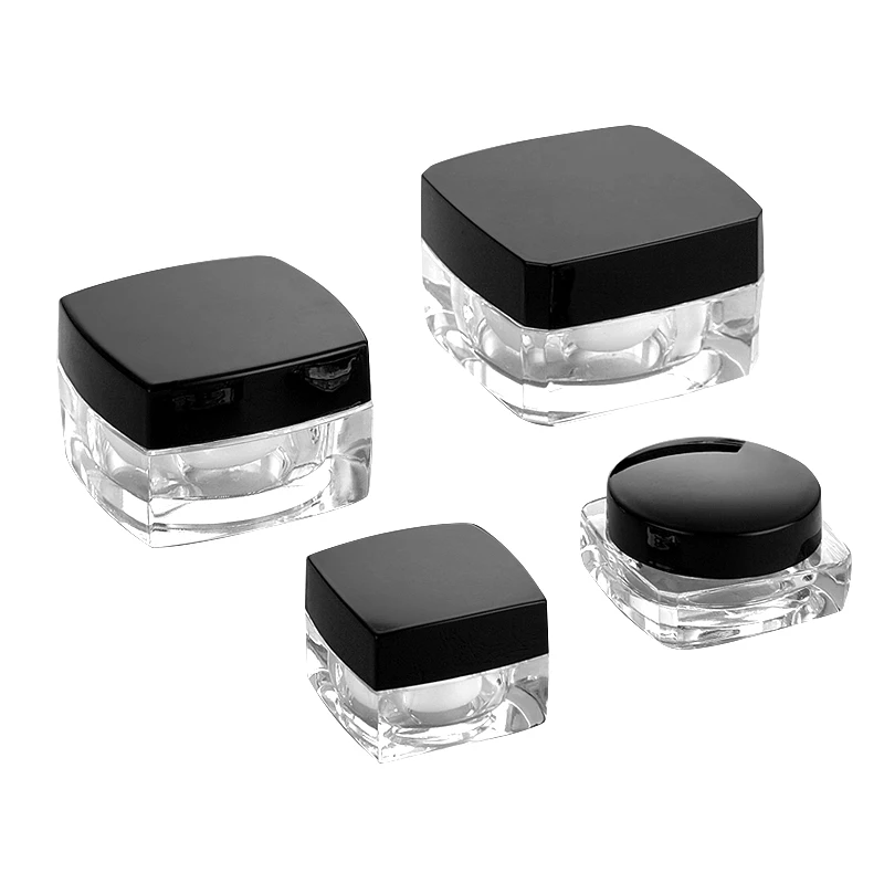 5g 10g 15g 20g square shape clear acrylic makeup jar with black lid hand eye cream jar