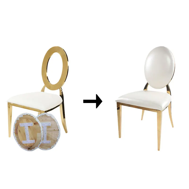 Wholesale luxury round back PU leather wedding dining chair stainless steel gold wedding hotel chair for event party