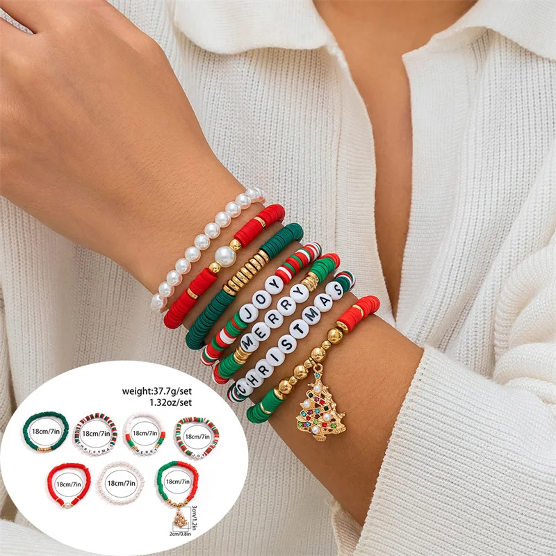 6pcs set holiday party gifts teen girls beaded christmas stackable DIY letter bracelet with bead