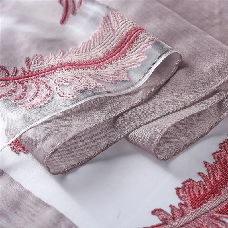 Hot sell multicolor feather pattern women voile scarf embroidered embroidery shawl