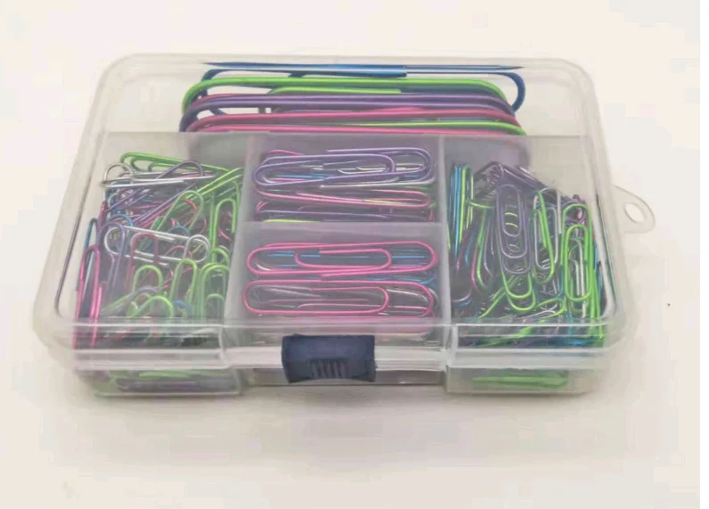 Hot Sale Promotional Plastic metal Paperclips Binding clear Color  Candy Color Coated Offices School paper Clips Paperclips Set