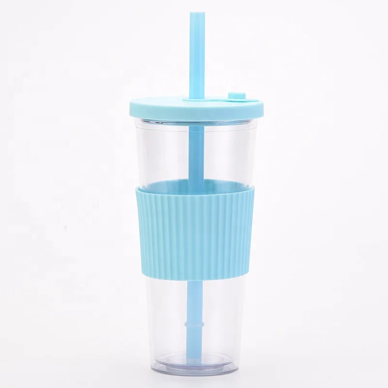 wholesale Reusable plastic acrylic tea Cup Double Wall Insulated Wide boba tumbler with lid and Straw For Bubble Tea