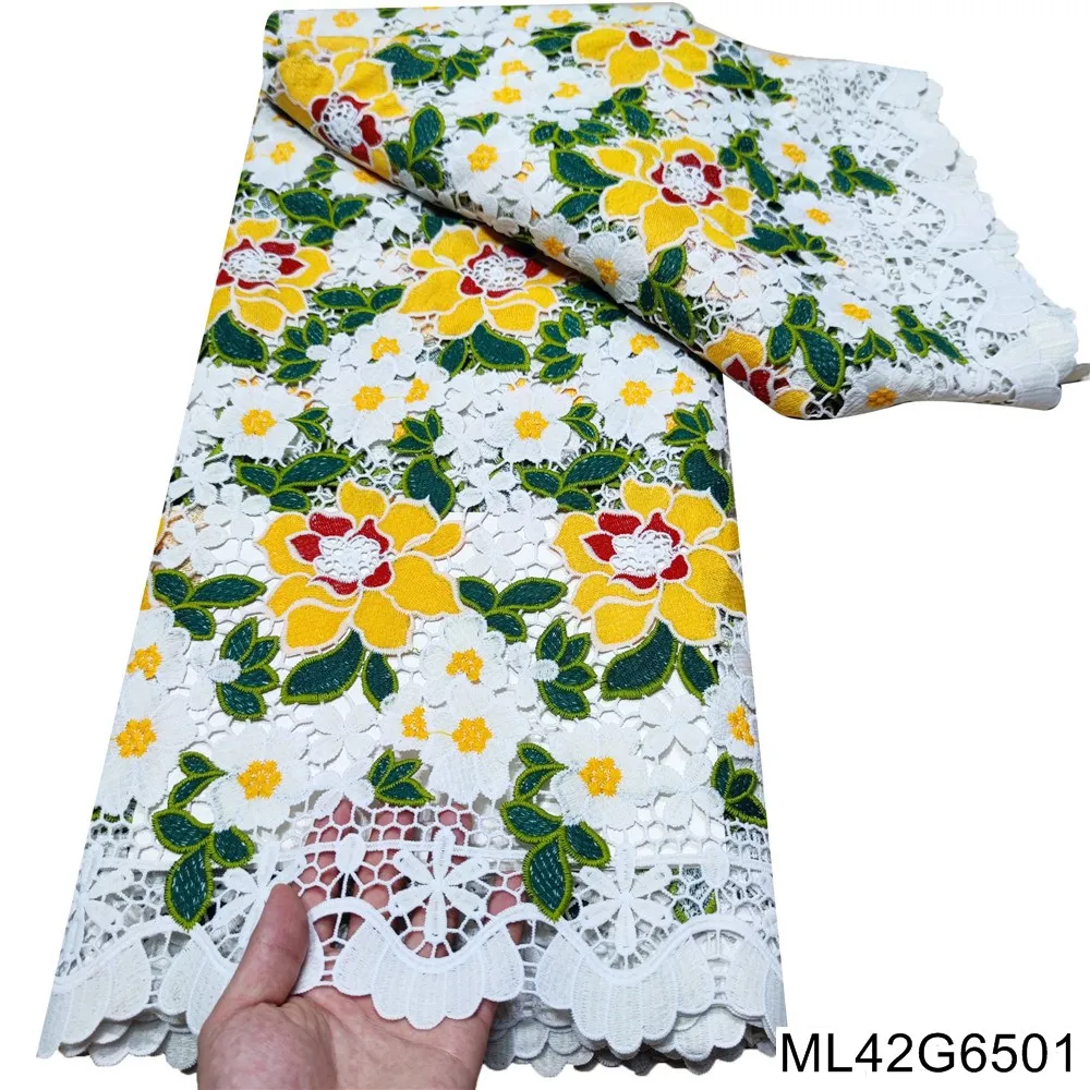 Beautifical  cord lace african fabrics 5 yards embroidery water soluble dress sewing lace material ML7G195