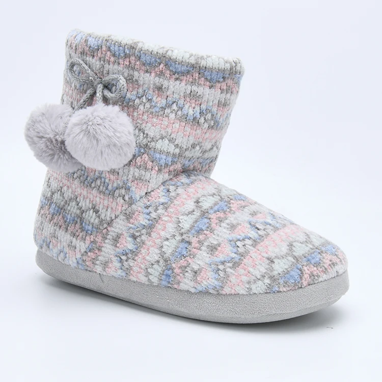 Зимние женские ботинки, теплые, мягкие, ТПР, подошва, вязаные, с эффектом покраски, с помпоном, домашние тапочки для женщин