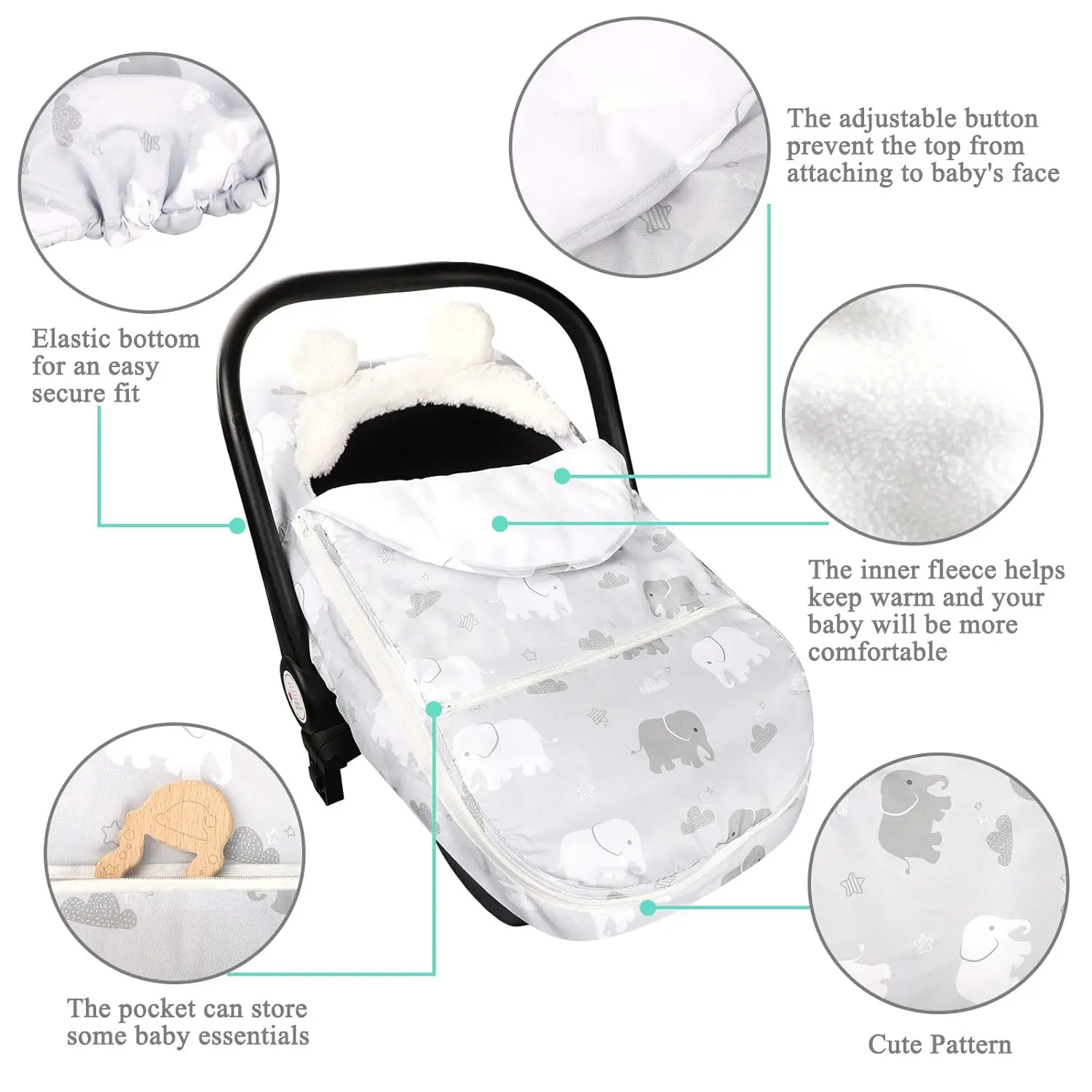 Cozy & Warm Winter Zipped Boys Car Seat Canopies Cover Protect Baby from Cold Wind for Baby