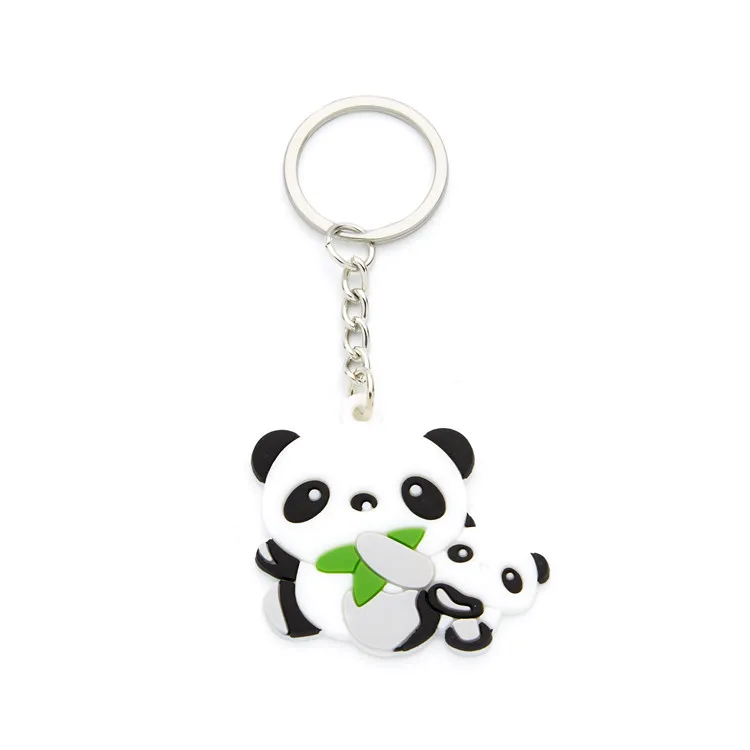 Fashion Custom Logo Cute National Treasure Panda Bamboo Animals Cartoon PVC Key Chain