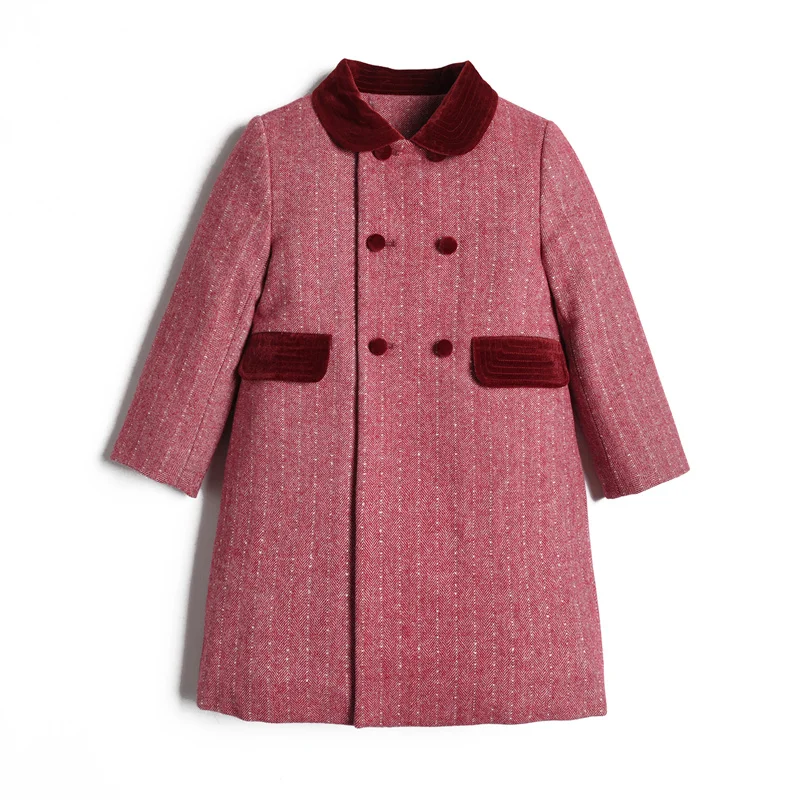 2024 Latest Brand Baby Girls Long Wool Coats Winter Children Pink Thick Blazers Wholesale Toddler Outwear Clothes