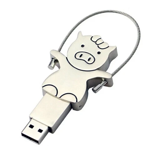 New Creative Metal Pig USB Flash Drive Couple Piggy Memory Stick Rope Skipping Pig Model