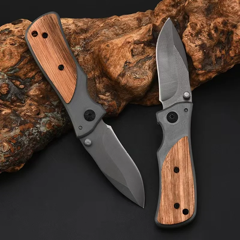 Professional Stainless Steel  multi-tool foldable wood handle pocket knife spoon and fork  plastic knife manual paper cutter