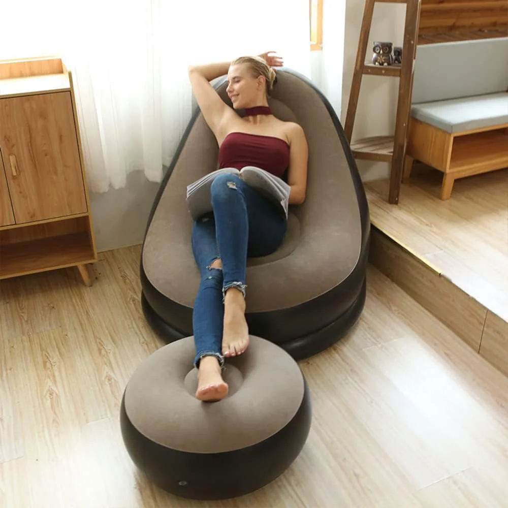 New Thick Inflatable Sofa Lazy Sofa With Footstool Foldable Portable Creative Lounge Chair Optional Color Spot Home Furnishing
