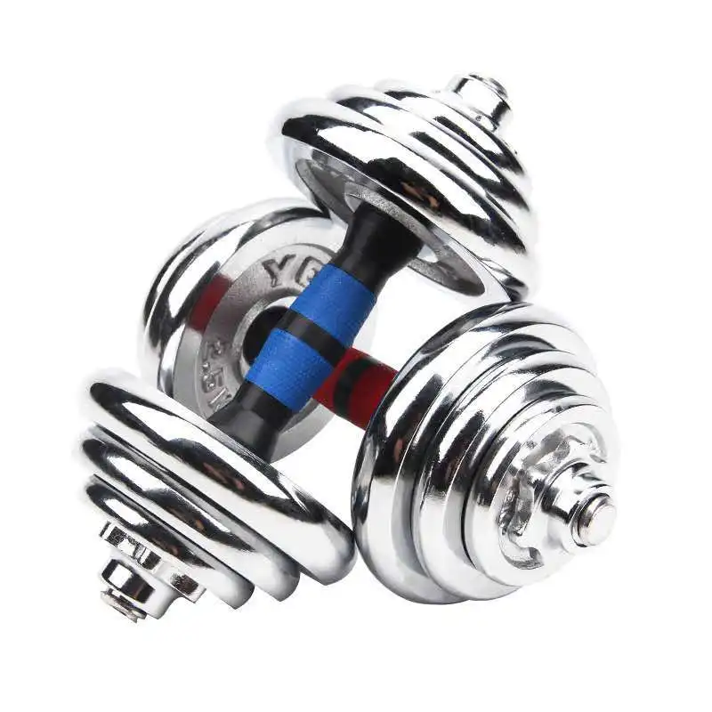 Body Building Weight Lifting Gym Equipment Round Chrome Dumbbell Set Hantel Adjustable Plate Steel Fitness 15/20/30 KG