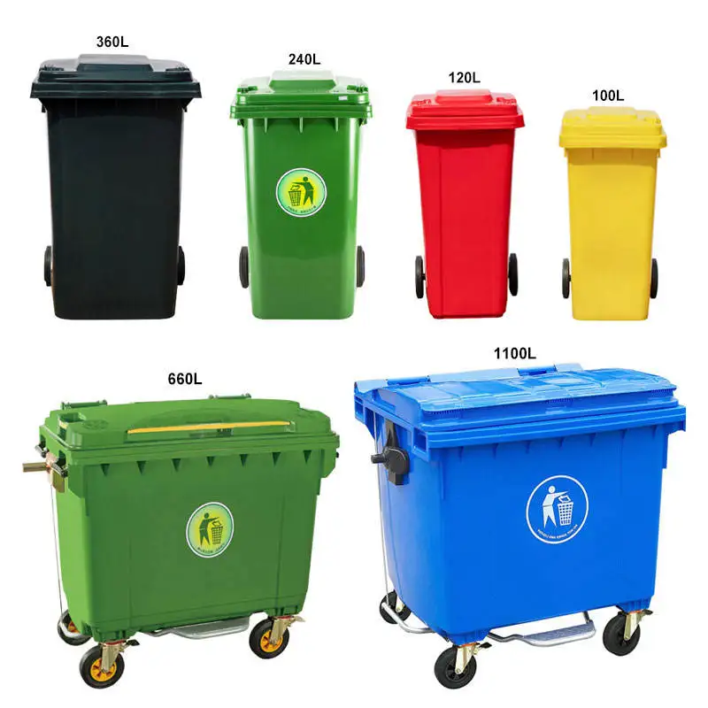 Outdoor Mobile Garbage Container Recycle Bin Trash Can 120/240/360/660/1100 Liter Euro Plastic Waste Bin On Wheels