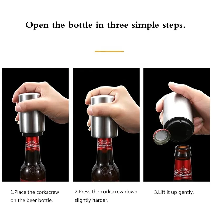 Creative Pop Off Metal Party Bartender Stainless Steel Push Down Magnetic Opener Bar Tool Waiter Automatic Portable Bottle Beer
