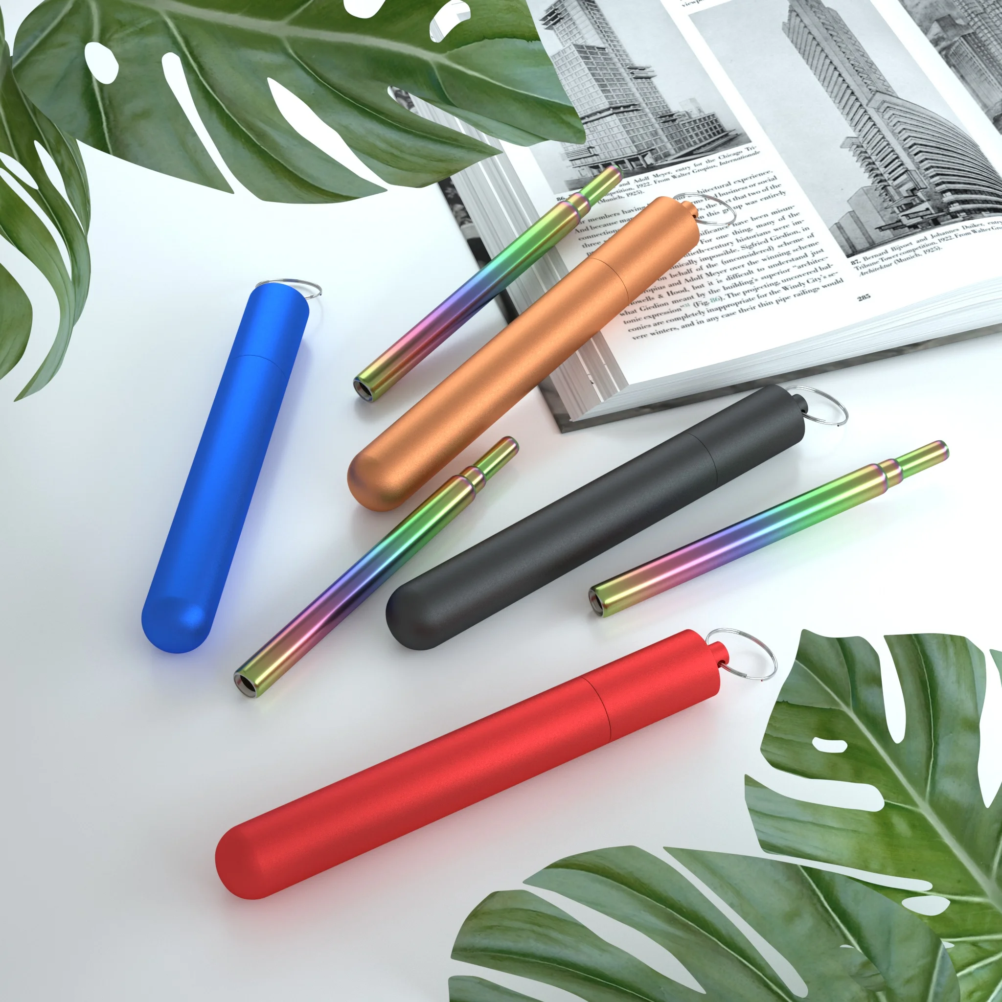 Reusable Stainless Steel Straws Telescopic Custom Logo Metal Straws with Aluminium Case