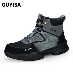 Повседневные защитные ботинки с высоким вырезом, нескользящая резиновая подошва, Противоударные Защитные Ботинки со стальным носком, бренд GUYISA