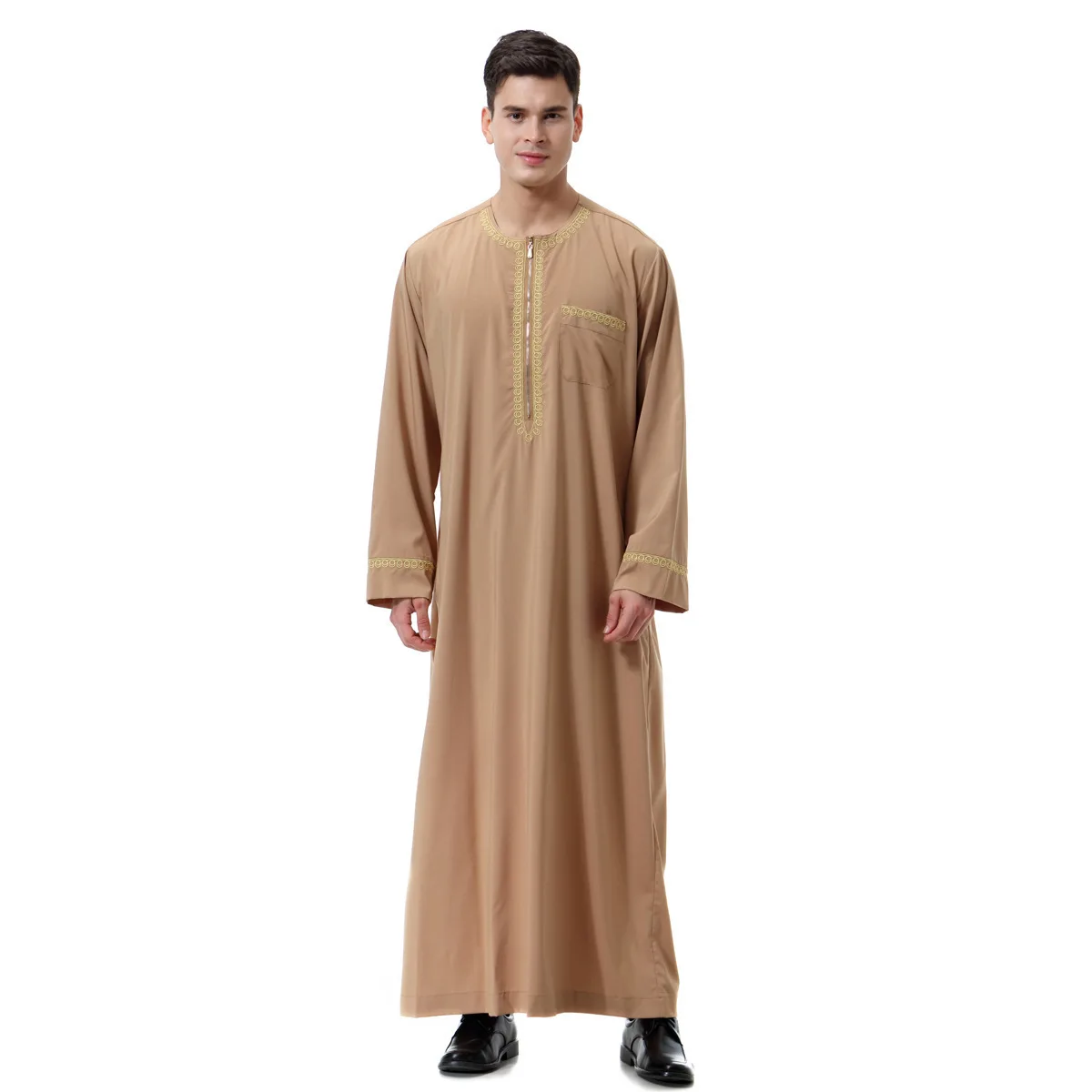Islamic Mens Clothing Kaftan Maxi-Muslim Male Shirt Long Sleeve Dubai Abaya