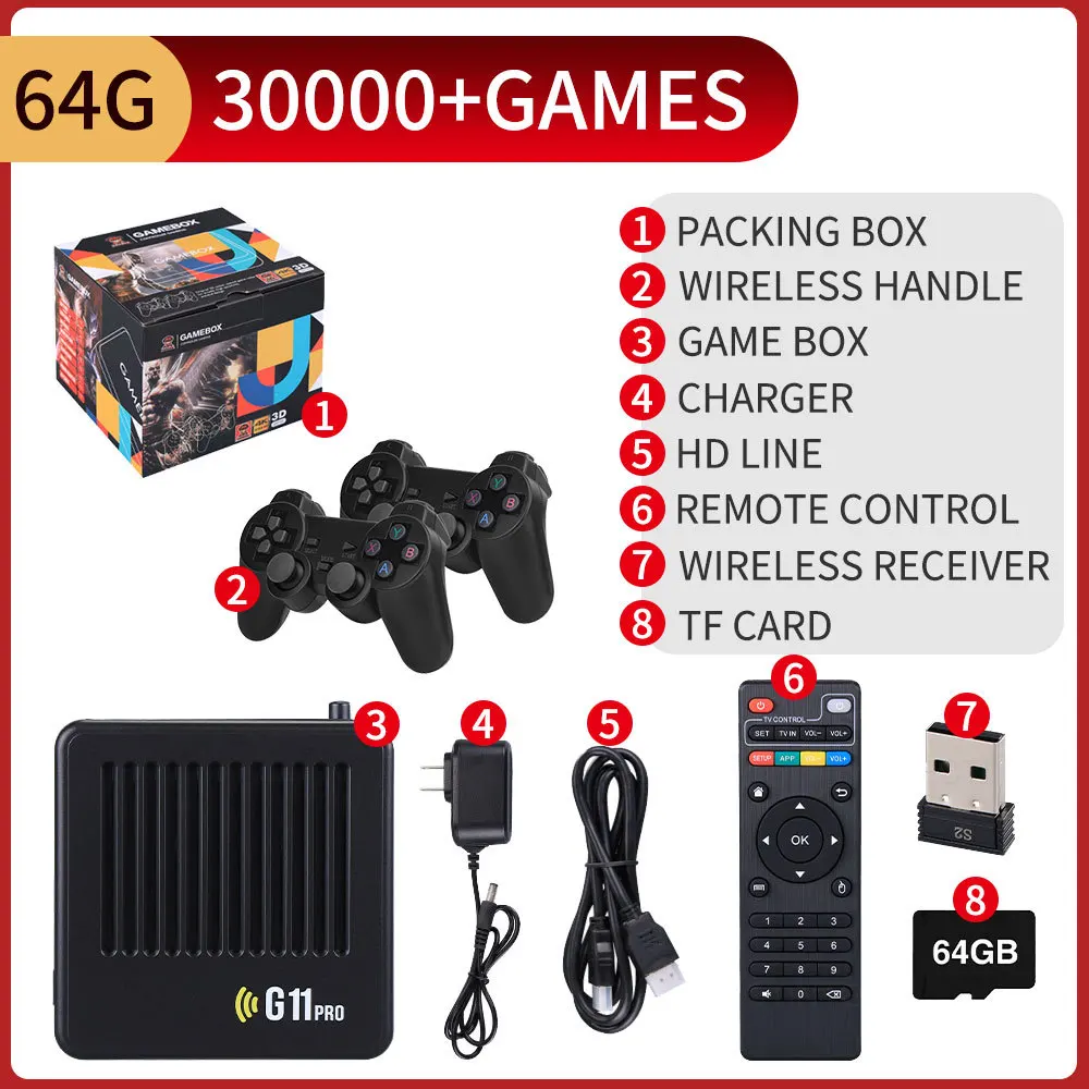 G11 Pro Family Retro Classic gaming Console 64/128GB 30000+ Games 4k Game Box Video Game Console Support TV Box
