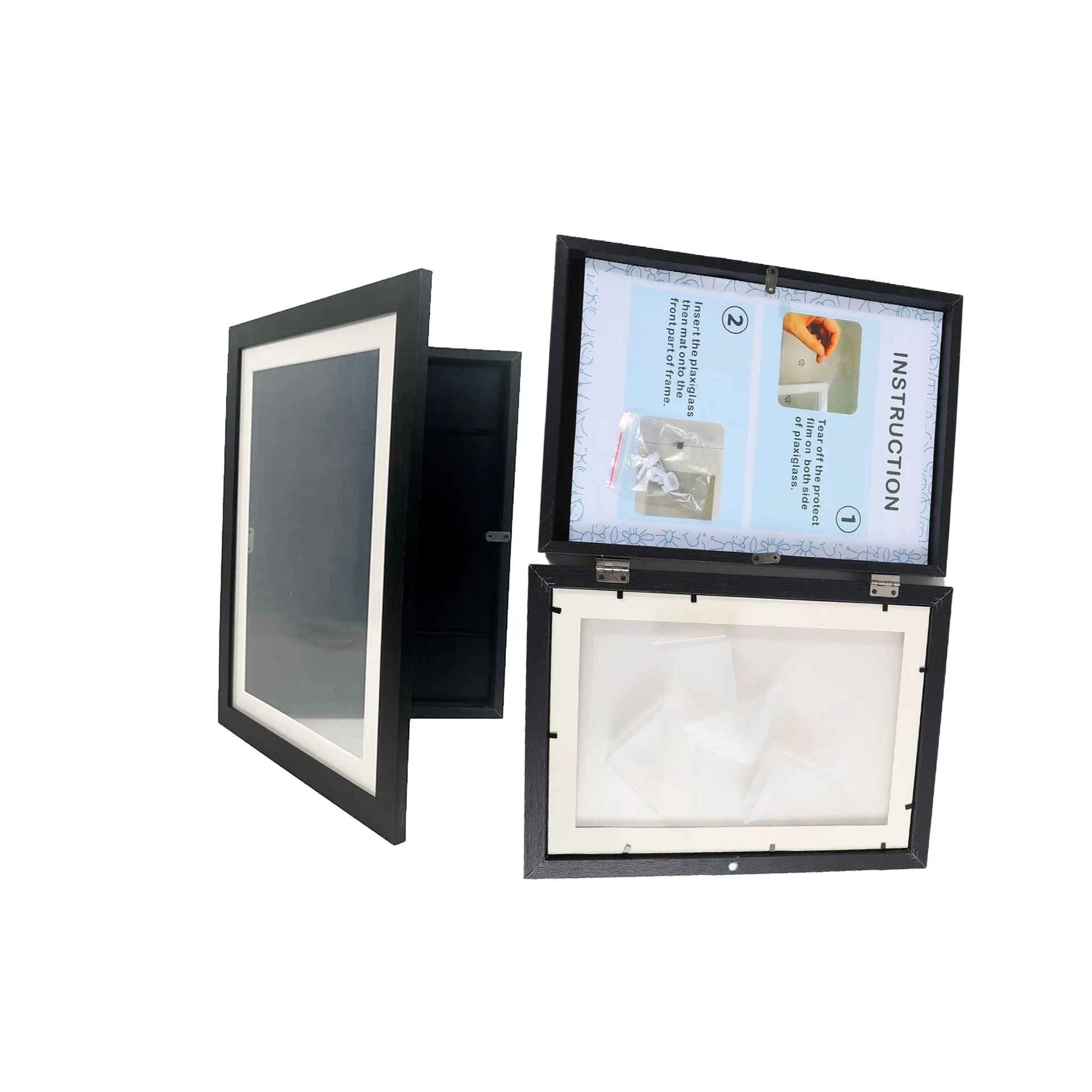 Custom Black Wood Photo Frame Set Of  Display Pictures With Mat Or Without Mat Multi Picture Frames Collage For Wall Or Tableto