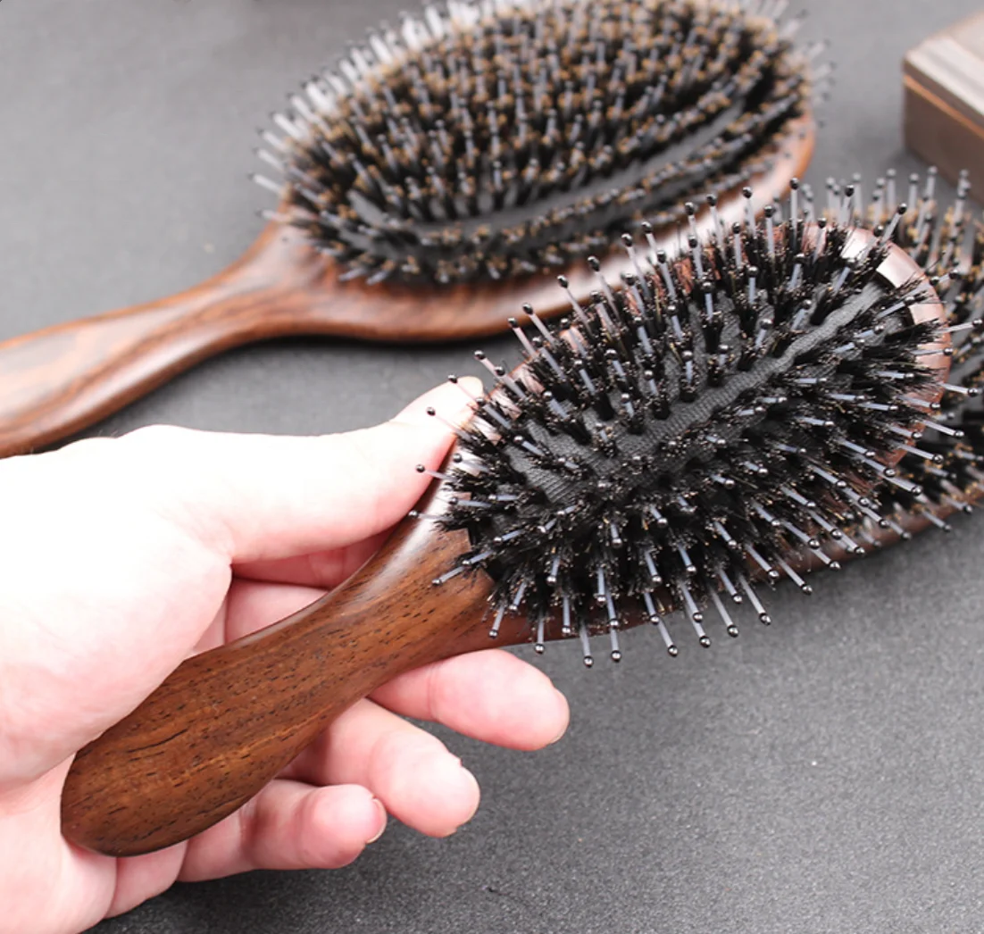 Гладкая Антистатическая щетка для волос гребень из эбенового дерева с щетиной кабана