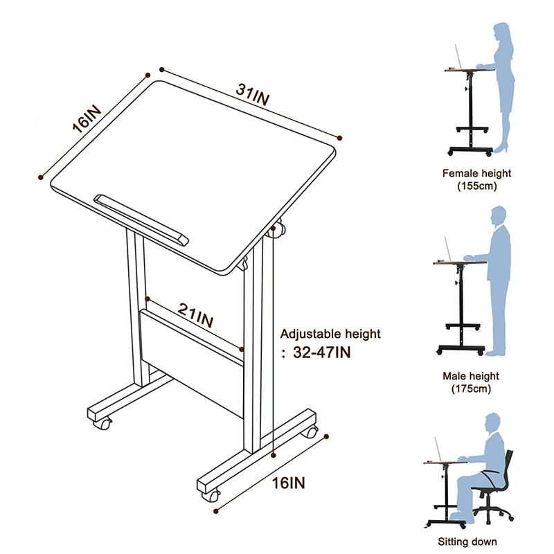 Easy to Assemble Rolling Computer Workstation with Lockable Wheels for Home Office