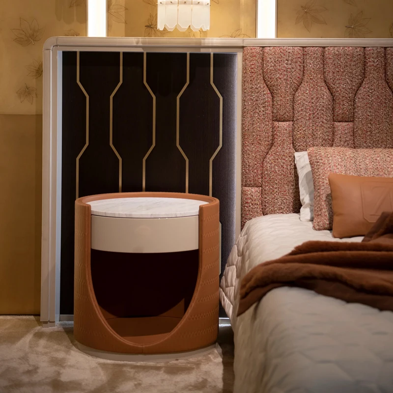 Luxury Bedroom solid wood customized round night stand with drawers cabinet bedside table