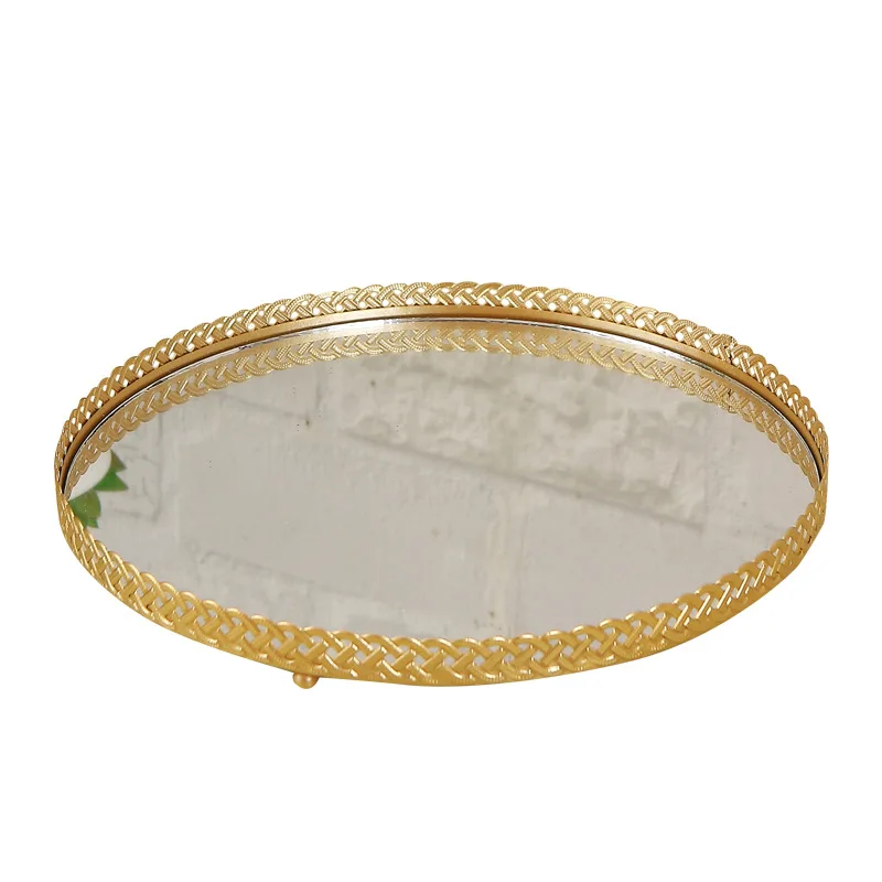 ins Metal iron dressing table Skin care cosmetics lipstick jewelry display storage tray mirror decoration tray