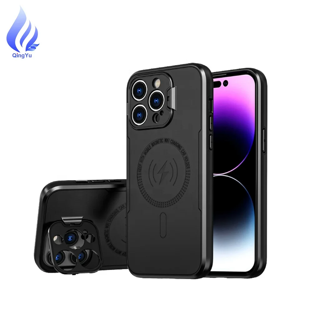 New product trending 2023 acrylic lens protection case for iphone 15 pro max dust proof kickstand phone case for iphone 13 12