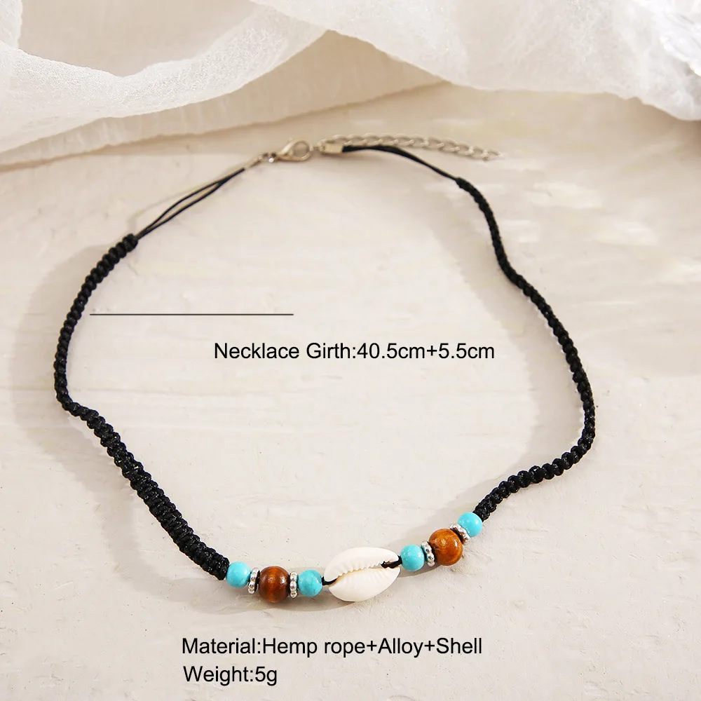 Creative retro handmade knitted collarchain green pine necklace ethnic wind shell necklace wave saga Yafeng neck chain