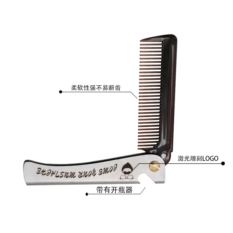 Foldable Pocket Hair Moustache Beard Comb Fashion Men fine toothed amber massage hair brush Folding knife hair cutting comb