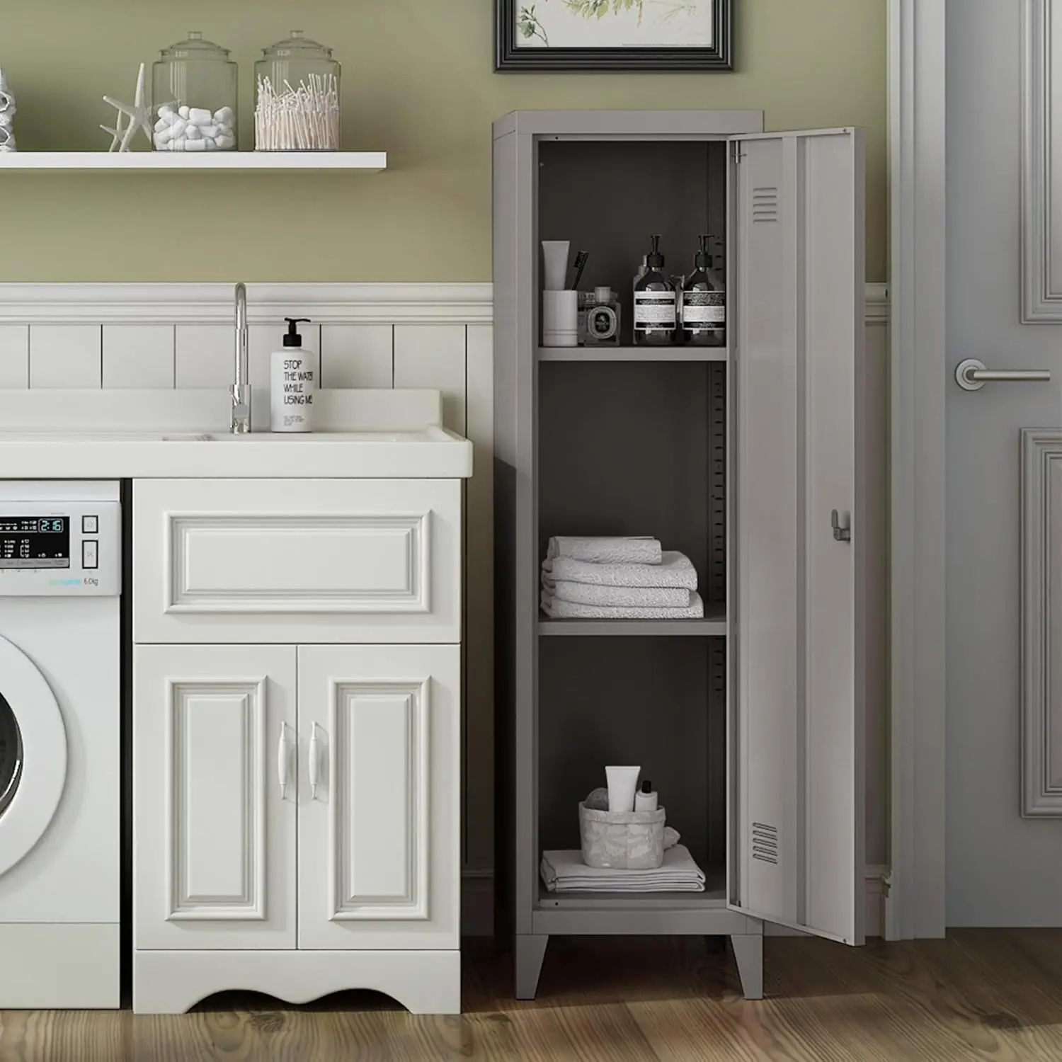 Metal Cabinet Home Office single door Storage Cabinets steel Kids lockers with Doors and Shelves Lockable