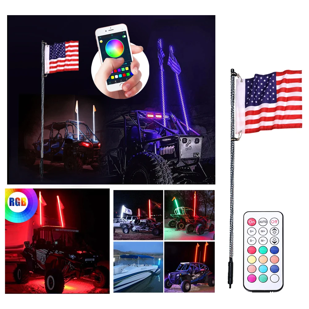 Customized Flags Rf Wireless Remote App Control Car Lights In The Whip  Uv-Blocking For Atv Utv Rzr Offroad
