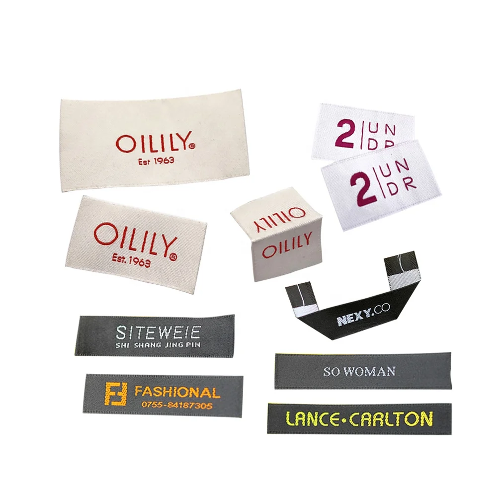 High density custom logo end folded garment textile woven cotton embroidery satin tags labels for clothes
