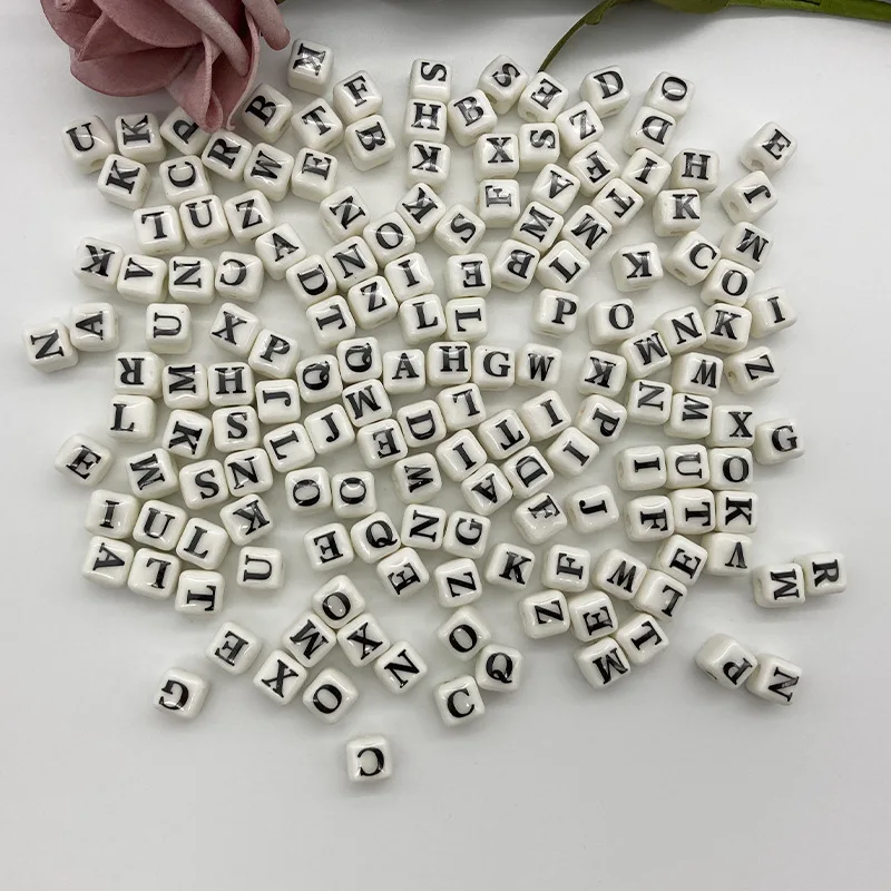 Wholesale Cube Alphabet Vertical Hole Porcelain Letter Beads for DIY jewelry making