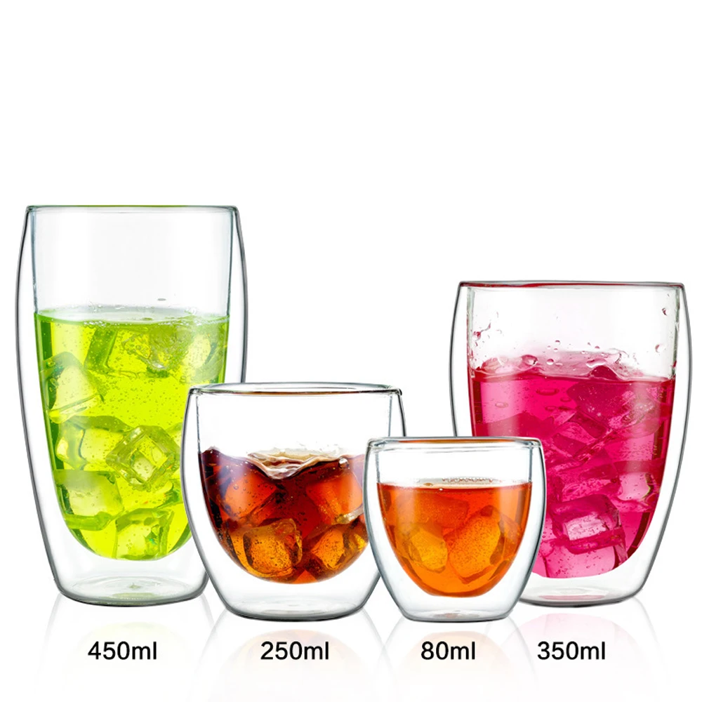 
650ml Large Capacity Glass Cup Water Tea Coffee Drinking Glass Tumbler Double Wall Cup 