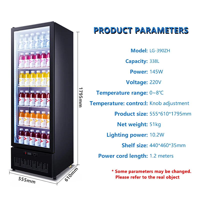 Fresh keeping display cabinet single door vertical commercial display cabinet glass door chiller freezer