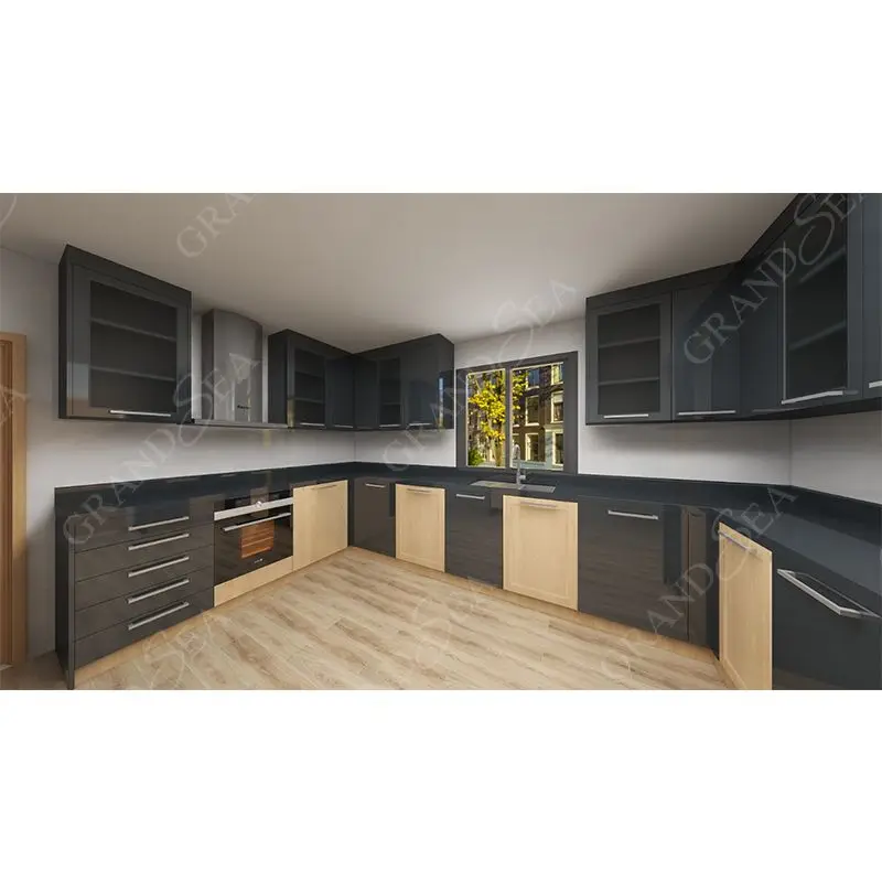 Modern Kitchen Cabinet Wood PVC Kitchen Cabinet Large Storage Home Open Kitchen Wall Hanging Cabinets