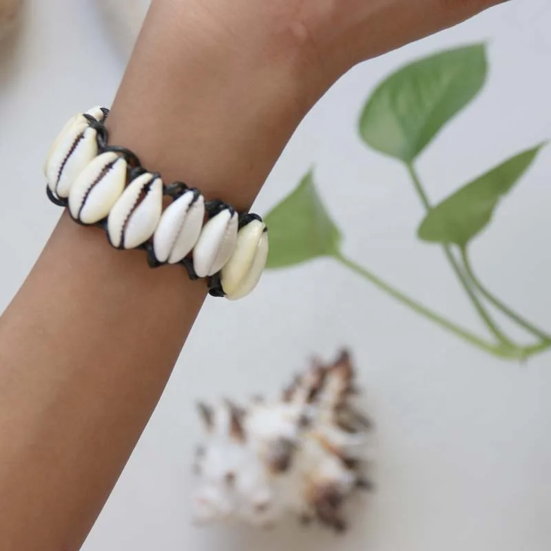 Handmade Weave Cowrie Shell Beads Bracelet  Charm Bangle Bracelet  Aloha Jewelry