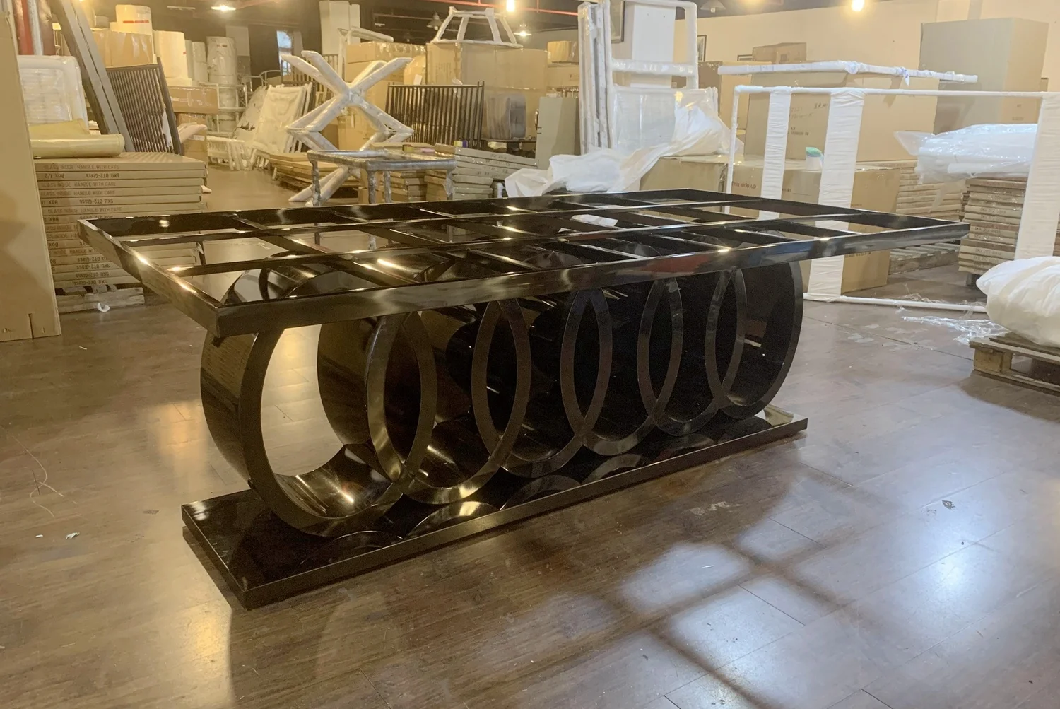 A8082  Modern  black chromed  8 seater audi 6 cirles dining table chairs set dining room furniture