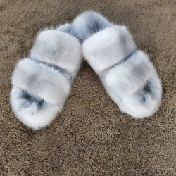 Fur House Slides Indoor Slippers Real Mink Didmond Buckle Band Flat Slippers Bedroom Plush Sandal